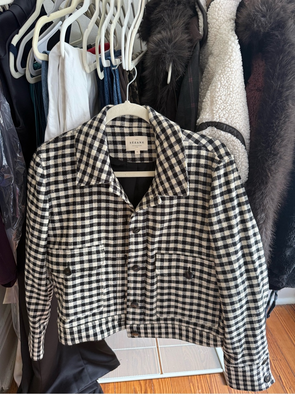 Sezane terry jacket in black and ecru gingham - Picture 3 of 4